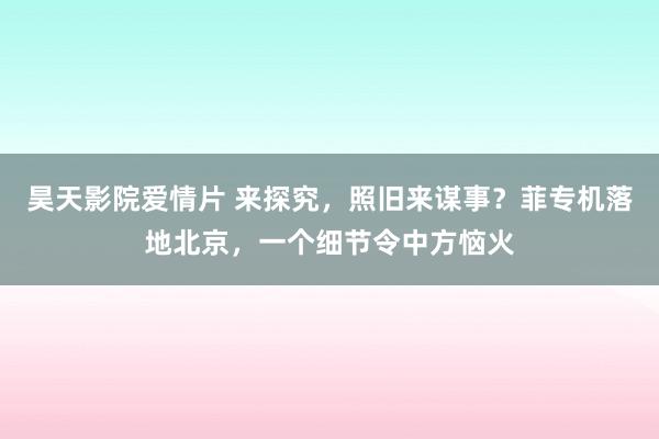 昊天影院爱情片 来探究，照旧来谋事？菲专机落地北京，一个细节令中方恼火