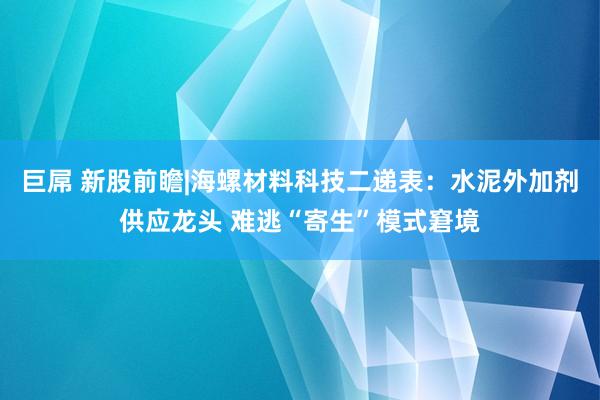 巨屌 新股前瞻|海螺材料科技二递表：水泥外加剂供应龙头 难逃“寄生”模式窘境