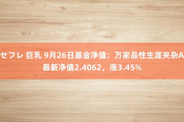 セフレ 巨乳 9月26日基金净值：万家品性生涯夹杂A最新净值2.4062，涨3.45%