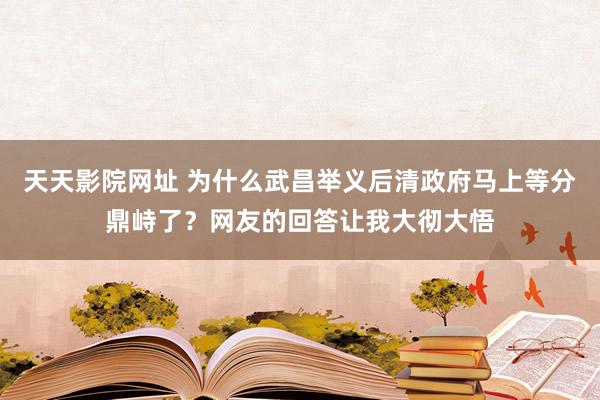 天天影院网址 为什么武昌举义后清政府马上等分鼎峙了？网友的回答让我大彻大悟