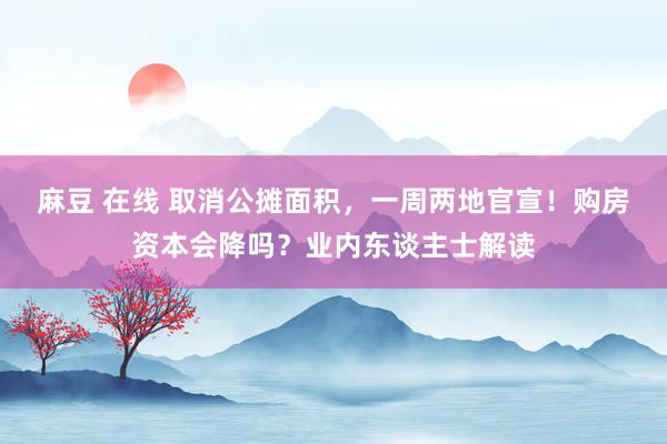 麻豆 在线 取消公摊面积，一周两地官宣！购房资本会降吗？业内东谈主士解读