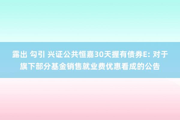 露出 勾引 兴证公共恒嘉30天握有债券E: 对于旗下部分基金销售就业费优惠看成的公告